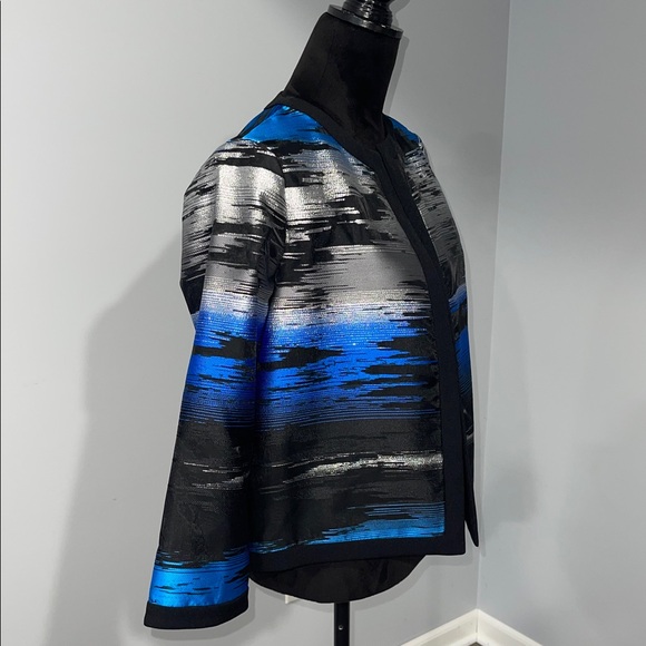 Kasper Women's Blue and Silver Metallic Open Front suit Jacket size 8 NEW - Picture 6 of 16